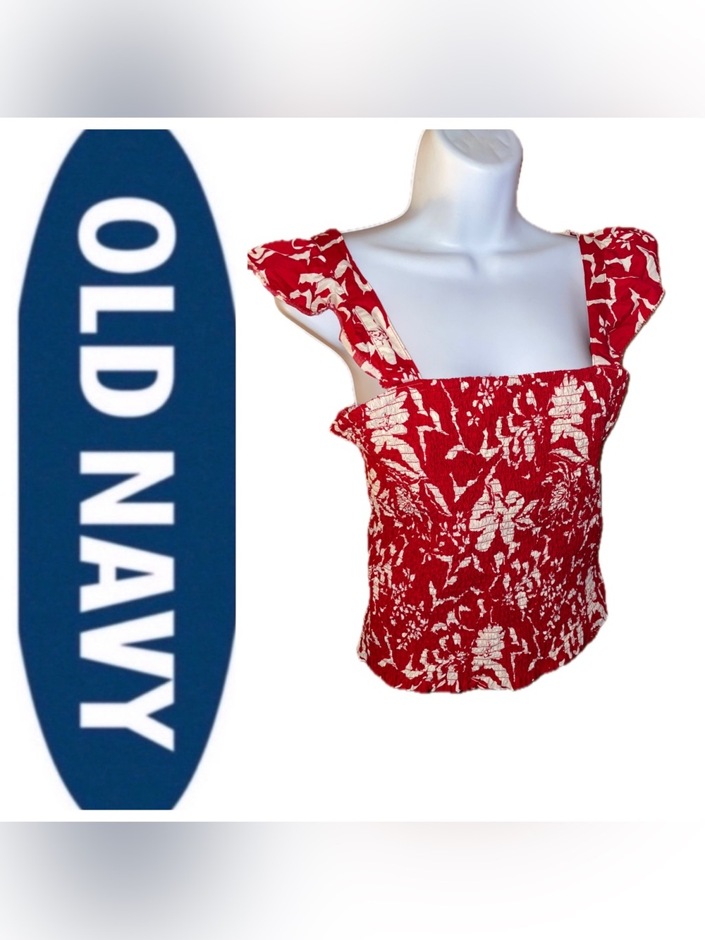 Old Navy Red Floral Cropped  Smocked Tank Top ❤️🌸